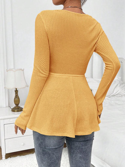 Maternity Khaki Deep V Neck Long Sleeve T-Shirt Loose Fit Belted Flared Hem Knitted Maternity Top for Fall