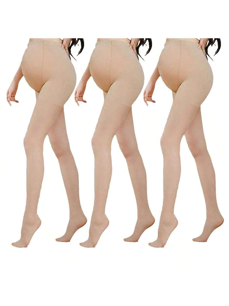 Maternity Pantyhose - Belly Support Beige Black Elastic Waist Lightweight, Spring Summer
