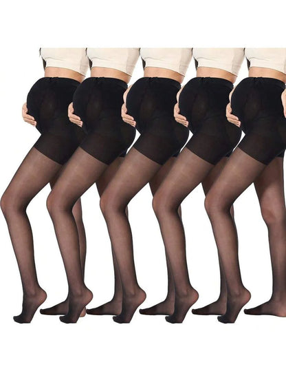 Maternity Pantyhose - Belly Support Beige Black Elastic Waist Lightweight, Spring Summer