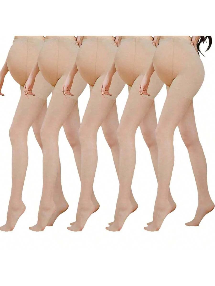 Maternity Pantyhose - Belly Support Beige Black Elastic Waist Lightweight, Spring Summer