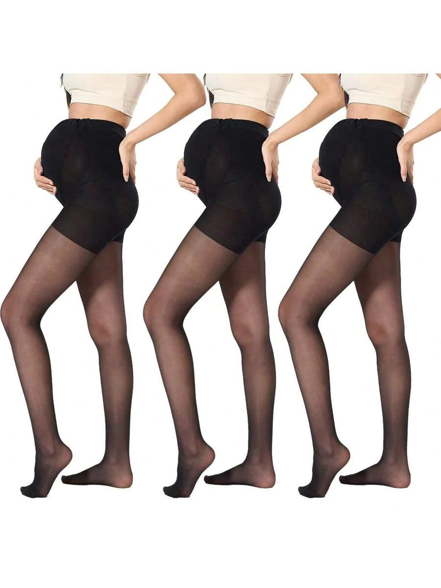 Maternity Pantyhose - Belly Support Beige Black Elastic Waist Lightweight, Spring Summer
