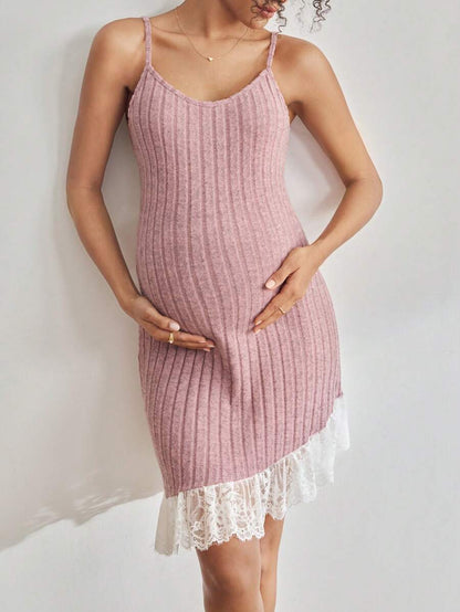 Maternity Lace Patchwork Camisole Sleepwear Women Solid Color Casual Pregnancy Nightgown