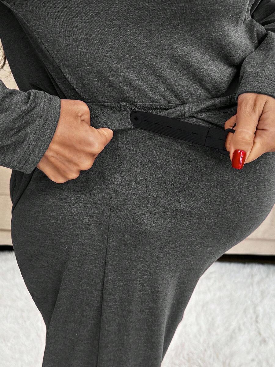 Khaki 2 Piece Maternity Loungewear Set - V-Neck Button Front Long Sleeve Top and Pants - Casual Loose Fit Maternity Sleepwear Suit