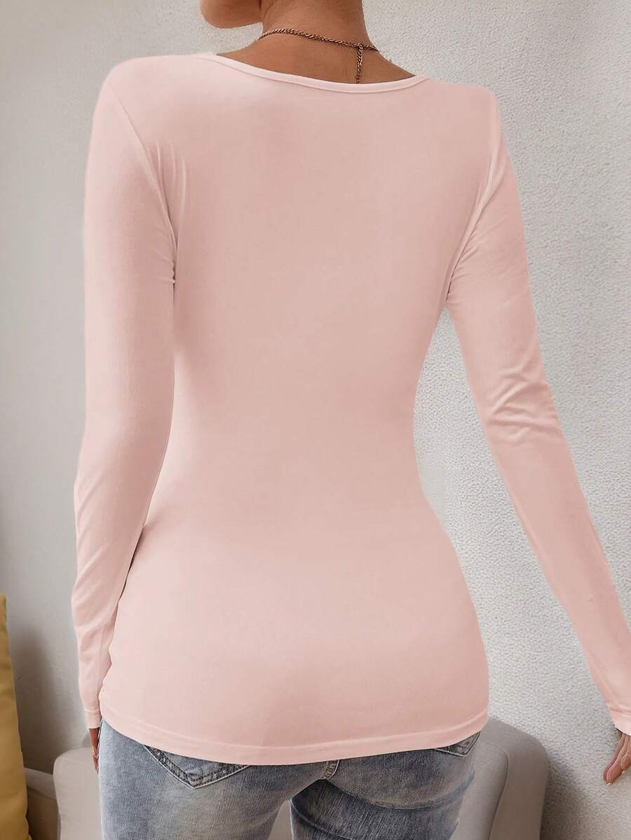 Maternity T-Shirt - Solid Rhinestone Collar Long Sleeve Pleated Casual Elegant, Pregnancy Nursing