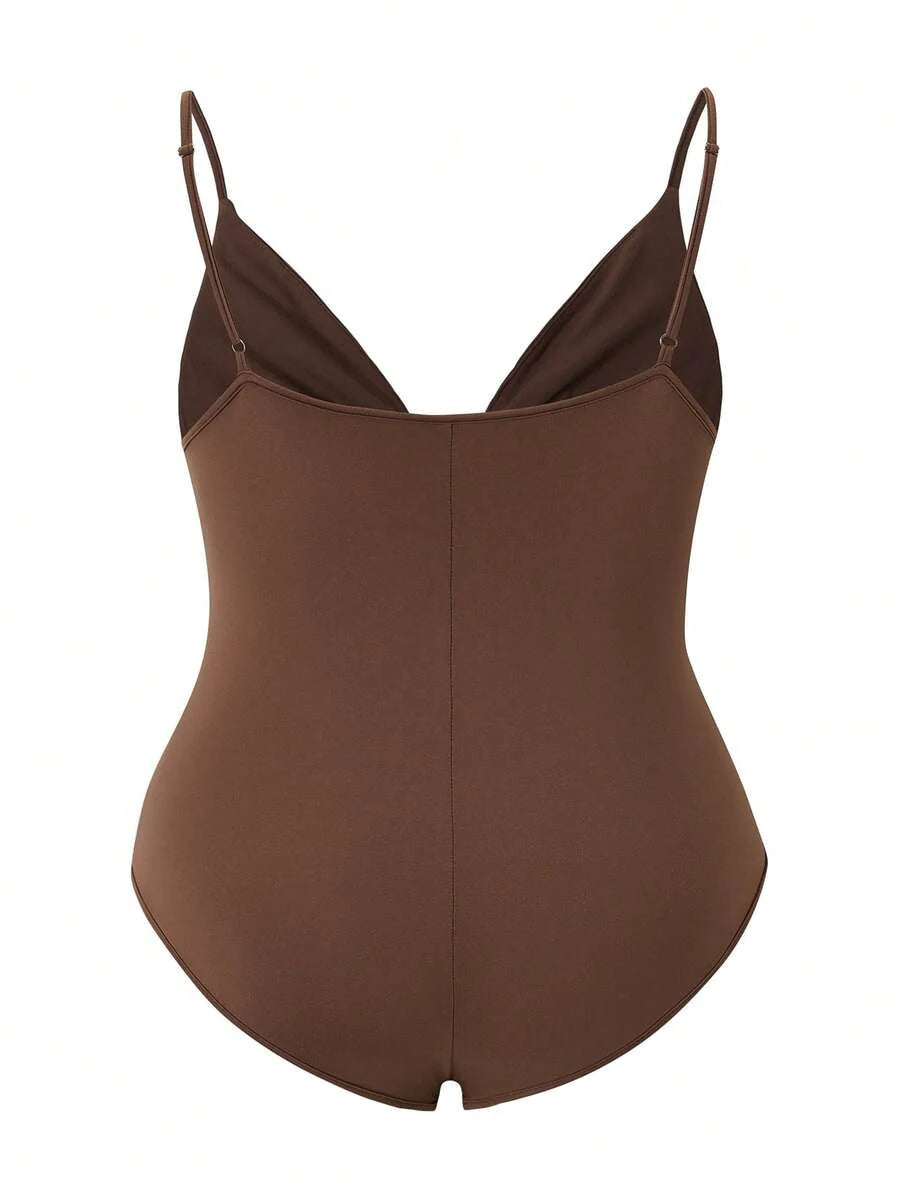 Elegant Black Deep V Neck Sleeveless Bodysuit, High Stretch Slim Fit Office Layering Top, Chic Plain Maternity Friendly Bodysuit