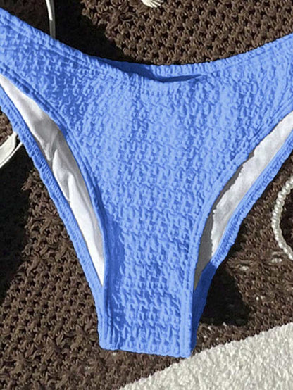 Women's Spaghetti Strap Halter Bikini Set - Tie Back, Side High Cut, Triangle Cup, White