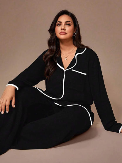 Lazeform Plus Size Burgundy Knit Pajama Set - Floral Mesh Contrast Button Front Lounge Set - Soft 2 Piece Maternity Sleepwear with Pockets