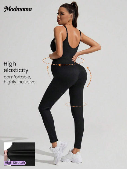 Yellow Rib-Knit Asymmetrical Neck Maternity Jumpsuit - High Stretch Sleeveless Skinny Fit Capri One Piece - Casual Sporty Maternity Wear