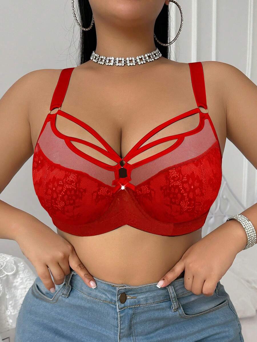 Women's Plus Size Lace Patchwork Underwire Bra - Elegant Lifting Lingerie