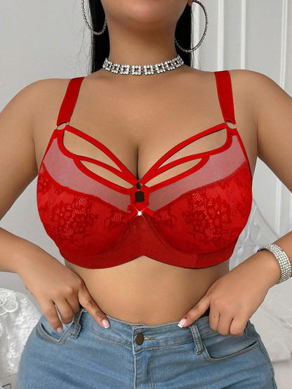 Women's Plus Size Lace Patchwork Underwire Bra - Elegant Lifting Lingerie