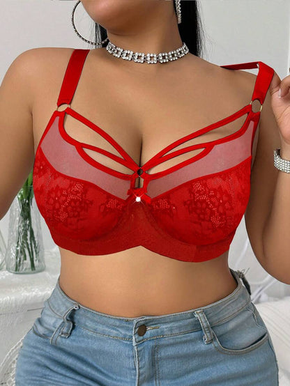 Women's Plus Size Lace Patchwork Underwire Bra - Elegant Lifting Lingerie