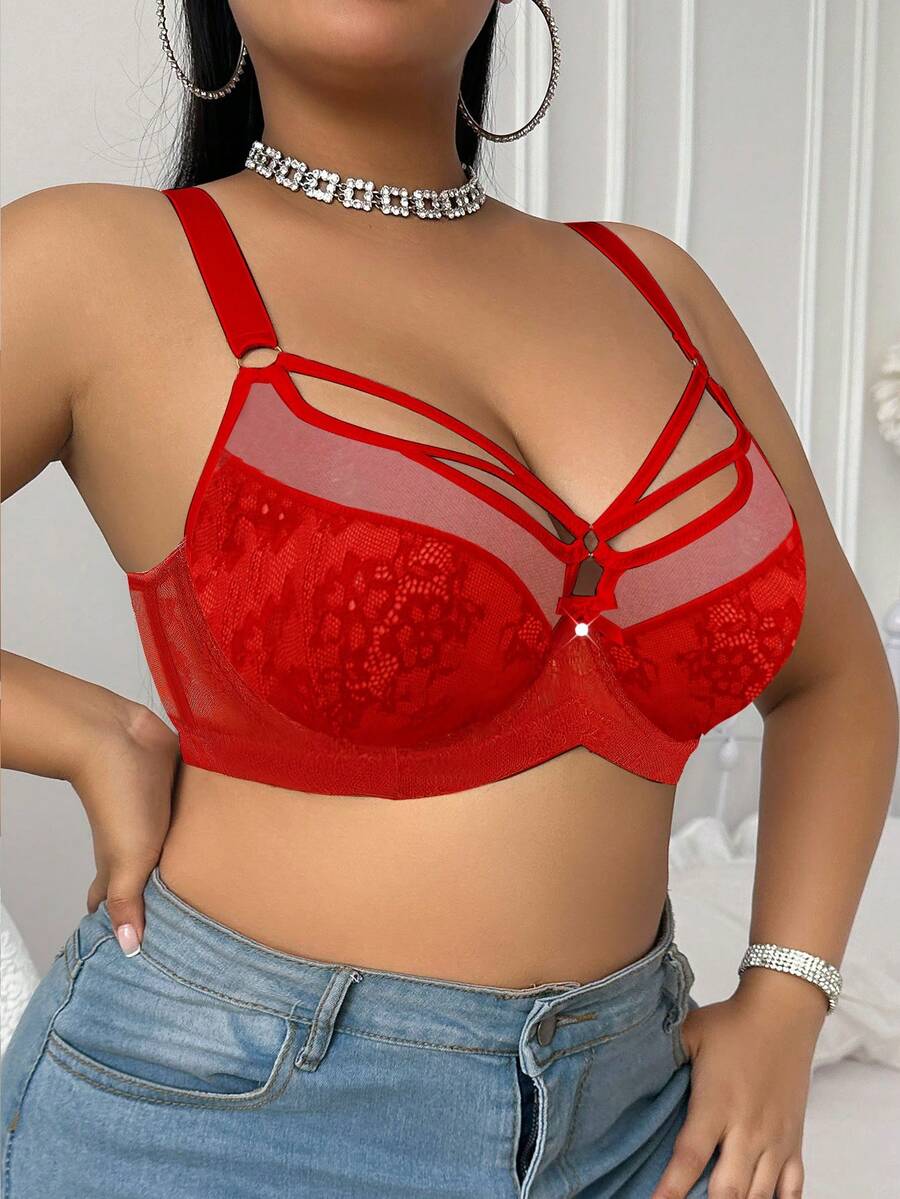 Women's Plus Size Lace Patchwork Underwire Bra - Elegant Lifting Lingerie