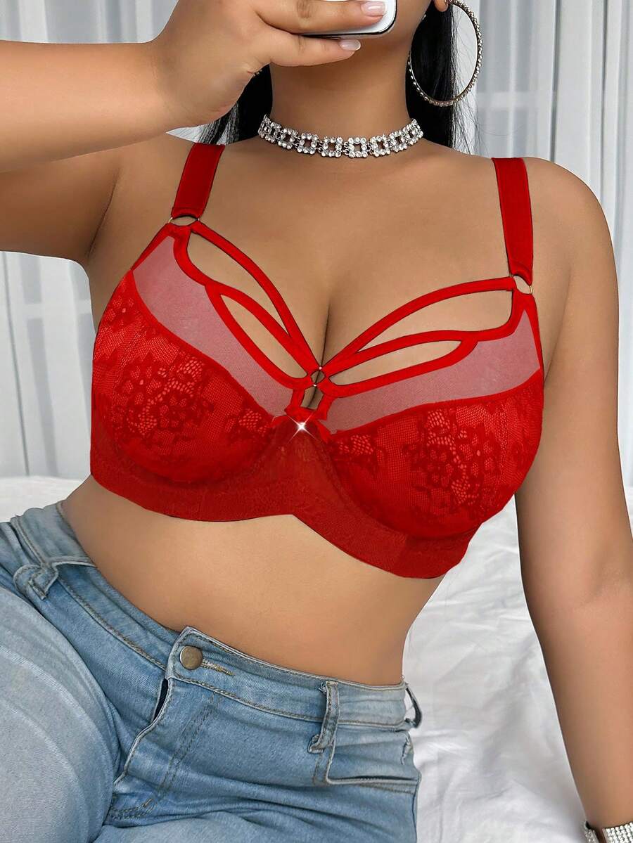 Women's Plus Size Lace Patchwork Underwire Bra - Elegant Lifting Lingerie