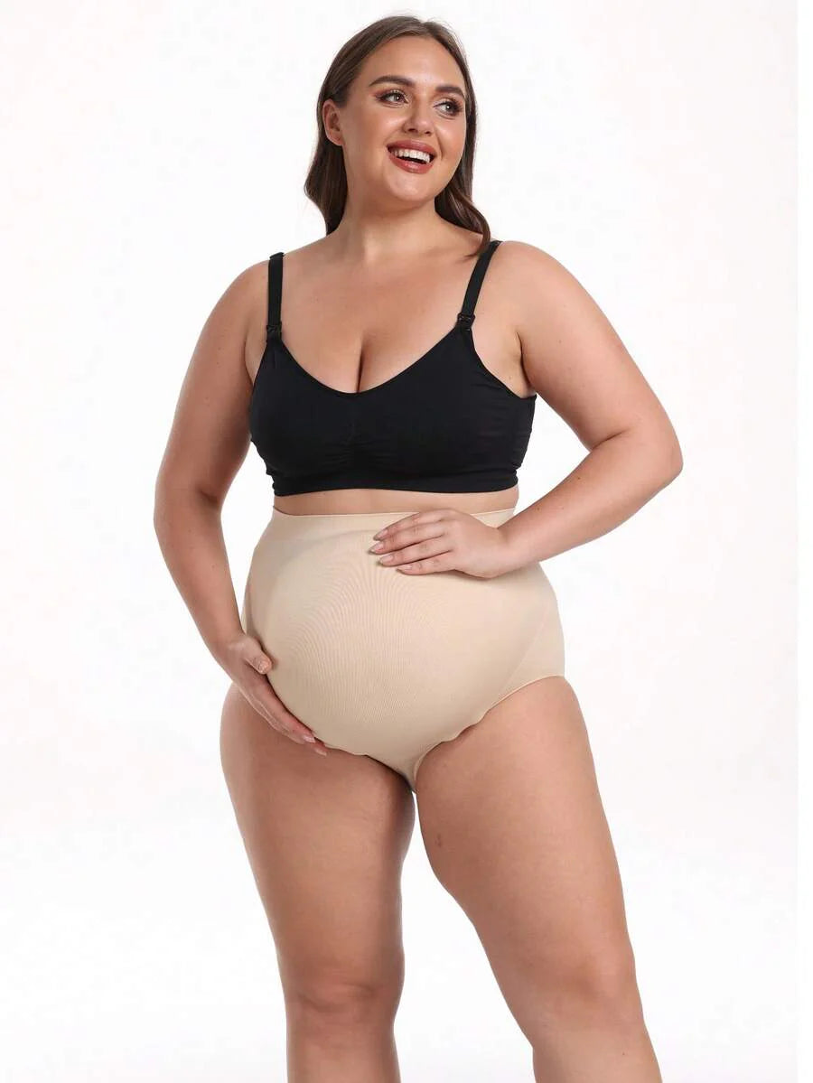 Plus Size Seamless Maternity Yoga Pants - Elastic Waistband Summer Support
