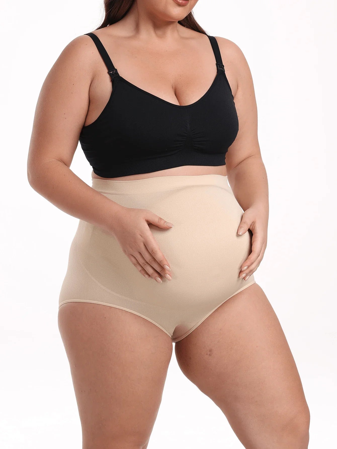 Plus Size Seamless Maternity Yoga Pants - Elastic Waistband Summer Support