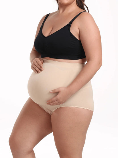 Plus Size Seamless Maternity Yoga Pants - Elastic Waistband Summer Support