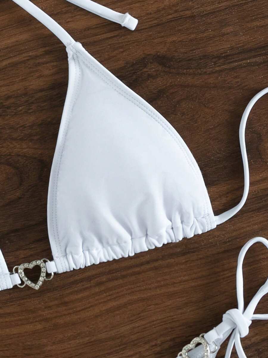Swim Vcay Summer Beach Women's Solid Color Halter Neck Tie Two Pieces Bikini Set, Perfect For Vacation Swimwear