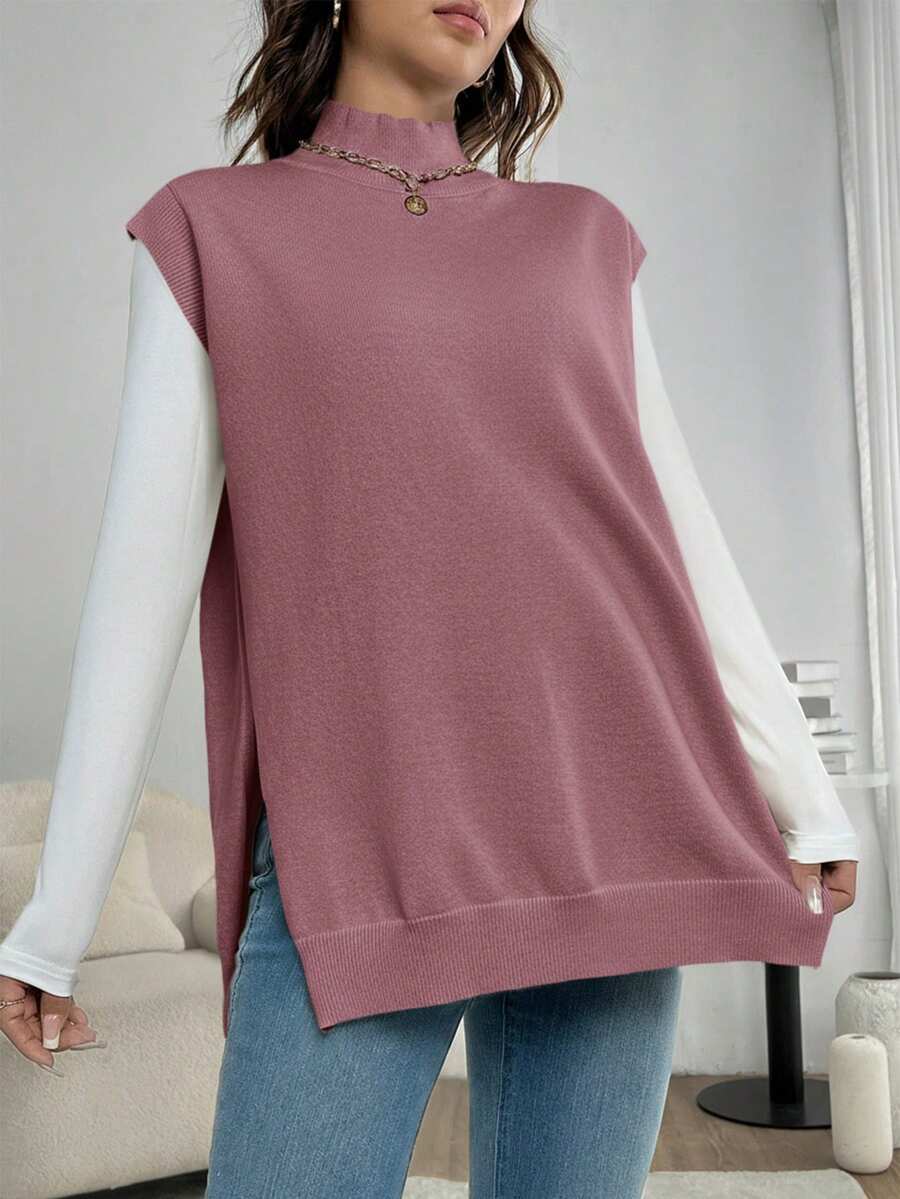 Women's Maternity Loose Knitted Sweater with Side Slit - Casual Autumn Pullover