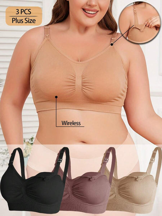 Maternity Nursing Bra 3 Pack - Plus Size Comfortable Supportive Multi Color, Postpartum Breastfeeding