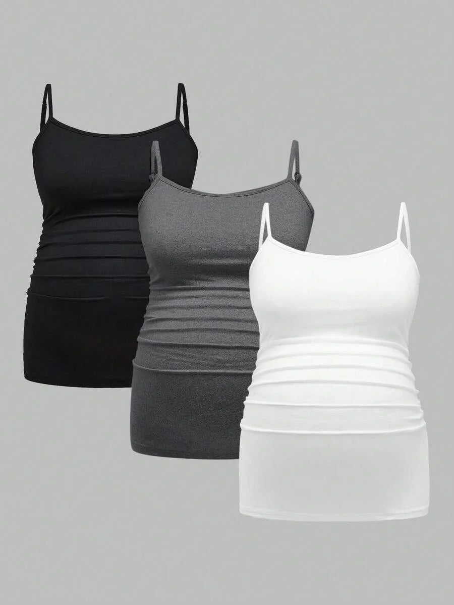 Multicolor Minimalist Ruched Maternity Cami - Slim Fit Spaghetti Strap High Stretch Knitted Tank Top for Pregnant Women Daily Wear