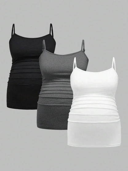 Multicolor Minimalist Ruched Maternity Cami - Slim Fit Spaghetti Strap High Stretch Knitted Tank Top for Pregnant Women Daily Wear