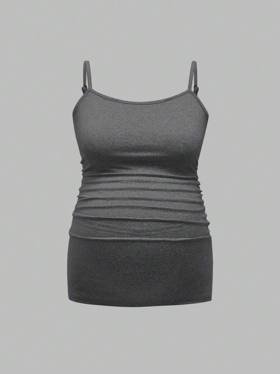 Multicolor Minimalist Ruched Maternity Cami - Slim Fit Spaghetti Strap High Stretch Knitted Tank Top for Pregnant Women Daily Wear