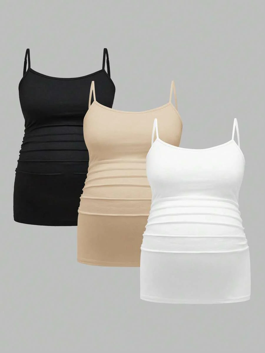 Multicolor Minimalist Ruched Maternity Cami - Slim Fit Spaghetti Strap High Stretch Knitted Tank Top for Pregnant Women Daily Wear