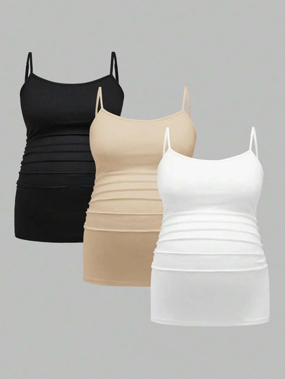 Multicolor Minimalist Ruched Maternity Cami - Slim Fit Spaghetti Strap High Stretch Knitted Tank Top for Pregnant Women Daily Wear