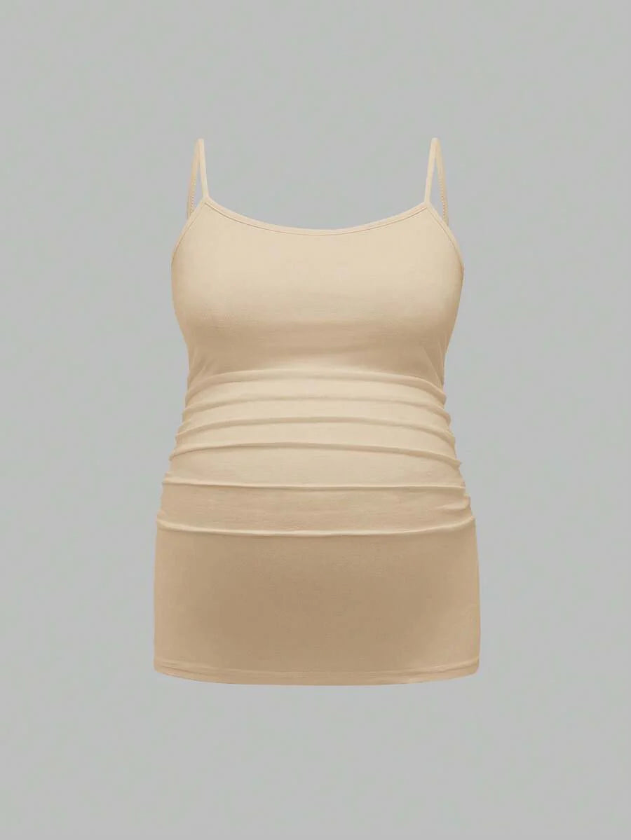 Multicolor Minimalist Ruched Maternity Cami - Slim Fit Spaghetti Strap High Stretch Knitted Tank Top for Pregnant Women Daily Wear