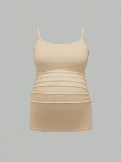 Multicolor Minimalist Ruched Maternity Cami - Slim Fit Spaghetti Strap High Stretch Knitted Tank Top for Pregnant Women Daily Wear