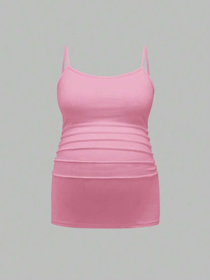 Multicolor Minimalist Ruched Maternity Cami - Slim Fit Spaghetti Strap High Stretch Knitted Tank Top for Pregnant Women Daily Wear