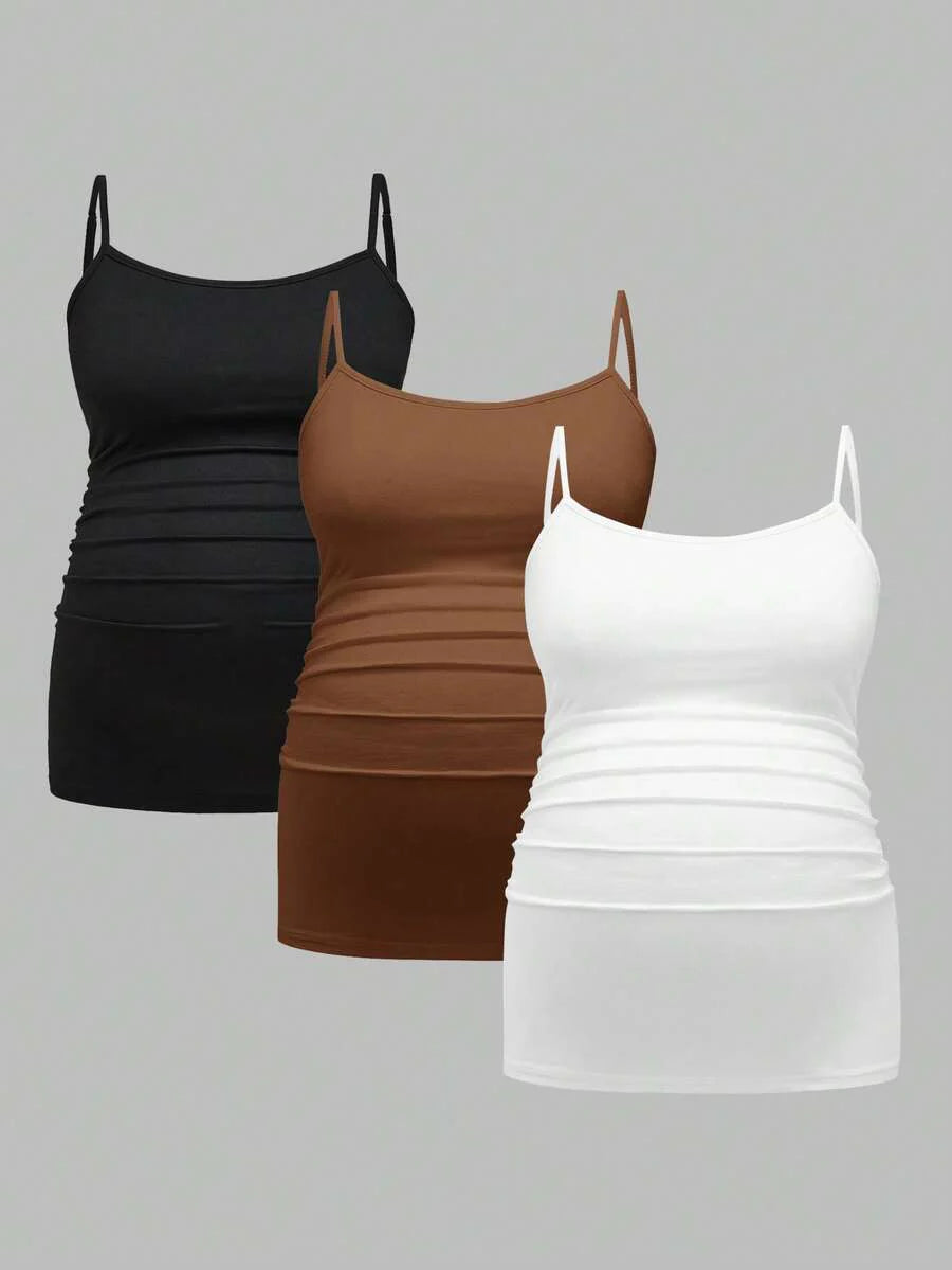 Multicolor Minimalist Ruched Maternity Cami - Slim Fit Spaghetti Strap High Stretch Knitted Tank Top for Pregnant Women Daily Wear