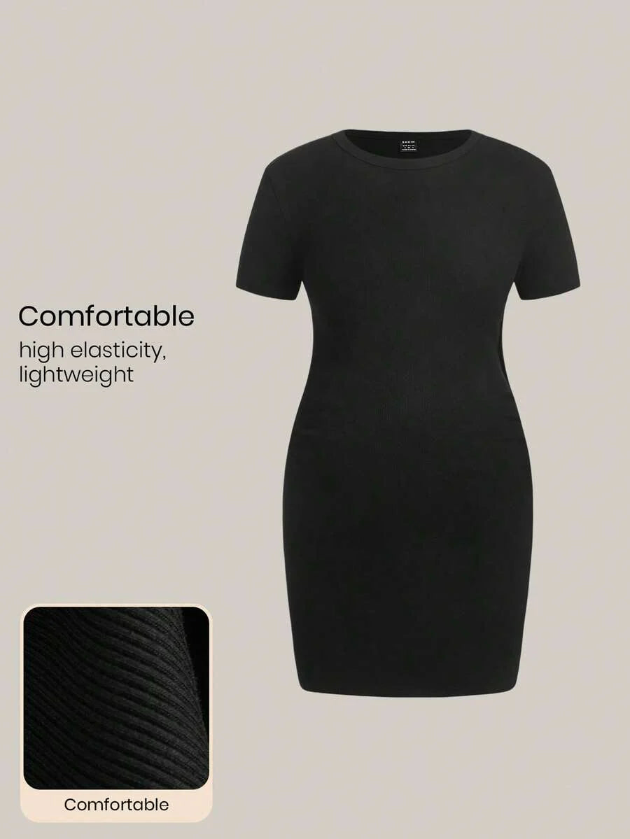 Maternity Round Neck Short Sleeve Rib-Knit Mini Bodycon Dress Slim Fit Breathable Casual Everyday Maternity Outfit