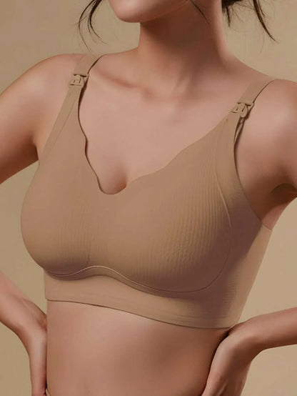 Maternity Nursing Bra - Wireless Anti-Sagging Breastfeeding Half-Fixed Lift Clip-Open, Postpartum