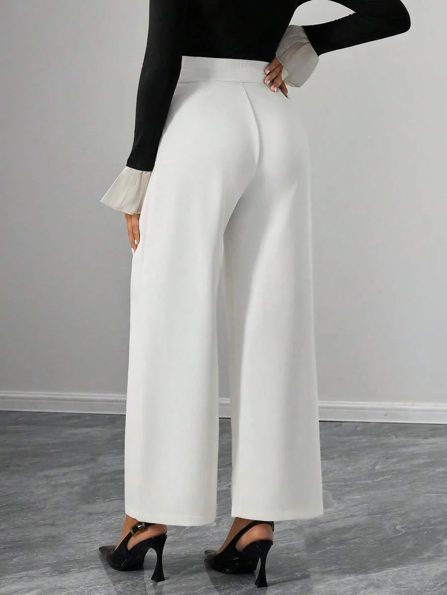 Maternity Straight Leg Pants - Adjustable Natural Waist, Loose Fit, Elegant, Black