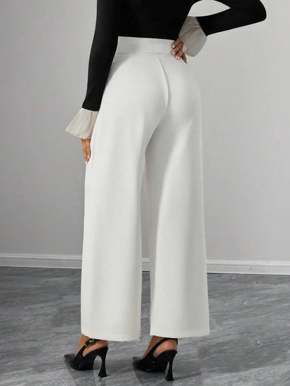 Maternity Straight Leg Pants - Adjustable Natural Waist, Loose Fit, Elegant, Black