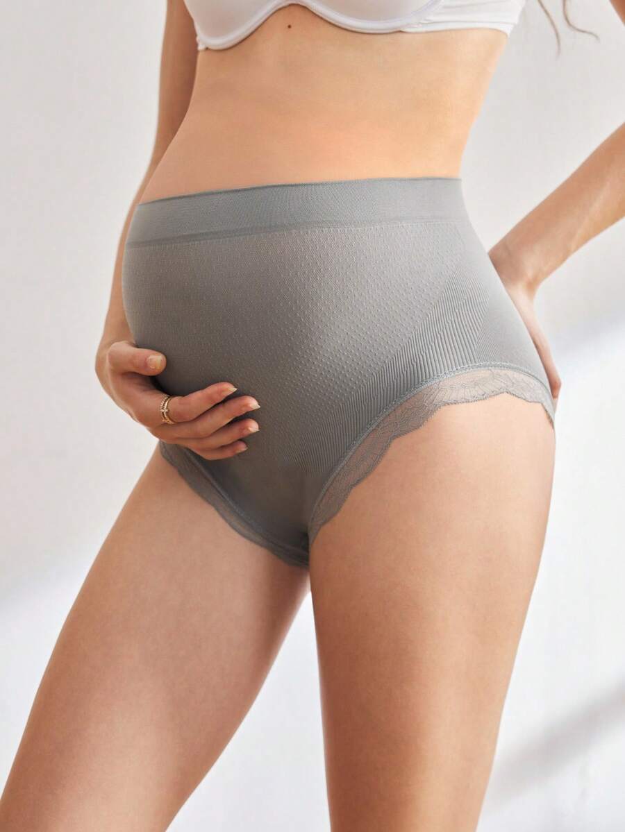 Maternity Panties - High Waist Lace Triangle Solid Color Patchwork Soft Comfortable, Pregnancy