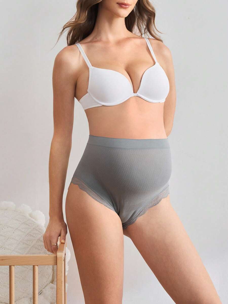 Maternity Underwear - High Waist Lace Patchwork Comfortable Soft Stretch Pregnancy Panties Briefs
