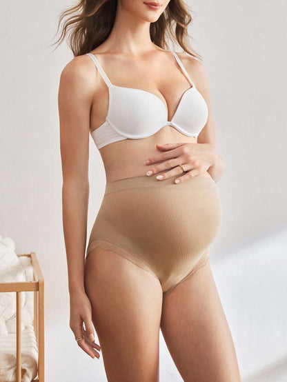 Maternity Underwear - High Waist Lace Patchwork Comfortable Soft Stretch Pregnancy Panties Briefs