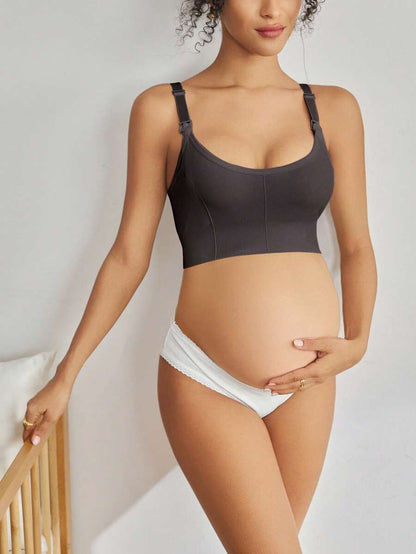 Seamless Grey Maternity and Nursing Bra - Wireless Knitted Comfort Crop Top with Adjustable Straps for Daily Wear