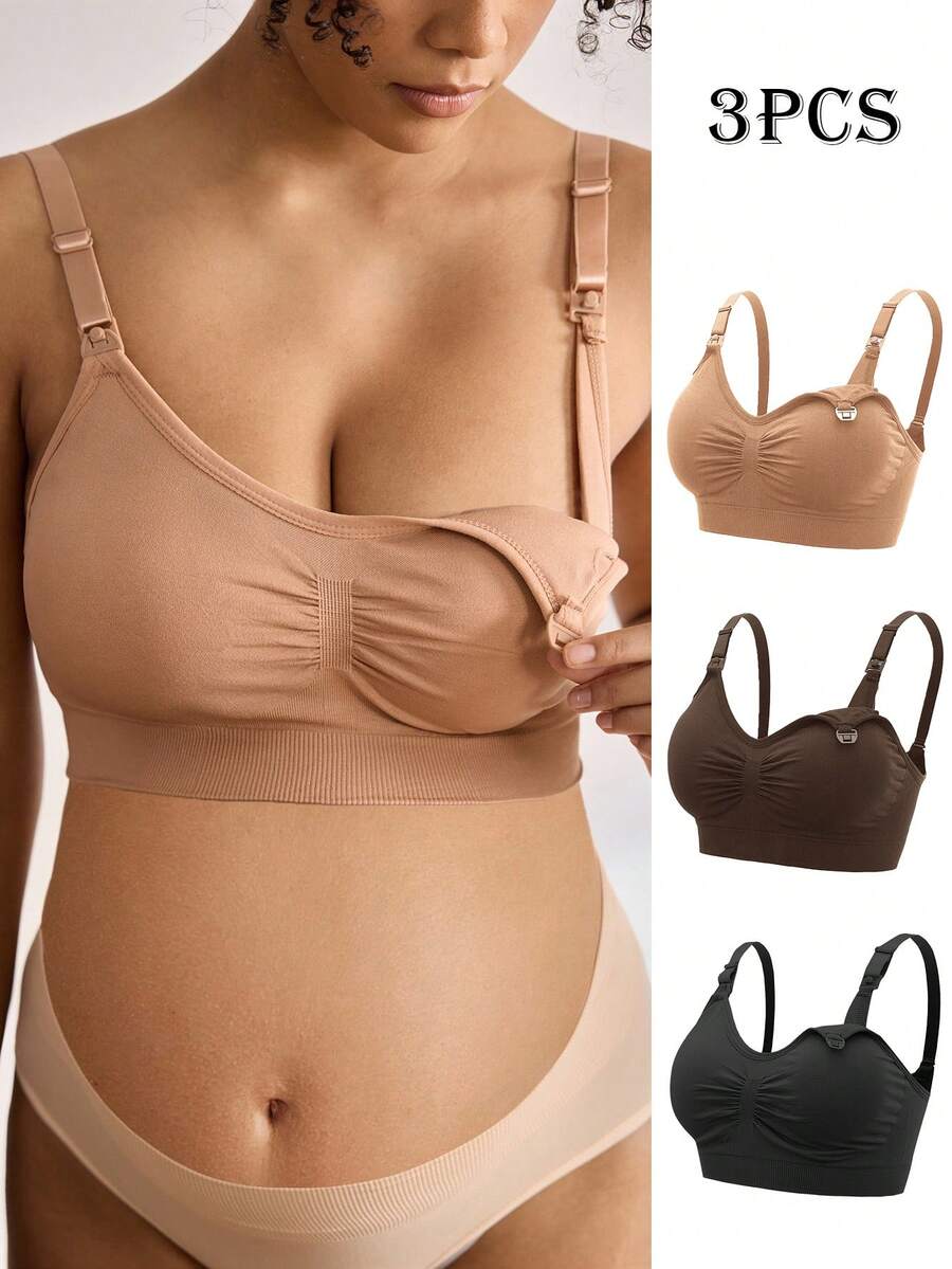 3-Pack Maternity Ruched Nursing Bra Set Women Comfortable Breastfeeding Support Bra Postpartum Lingerie