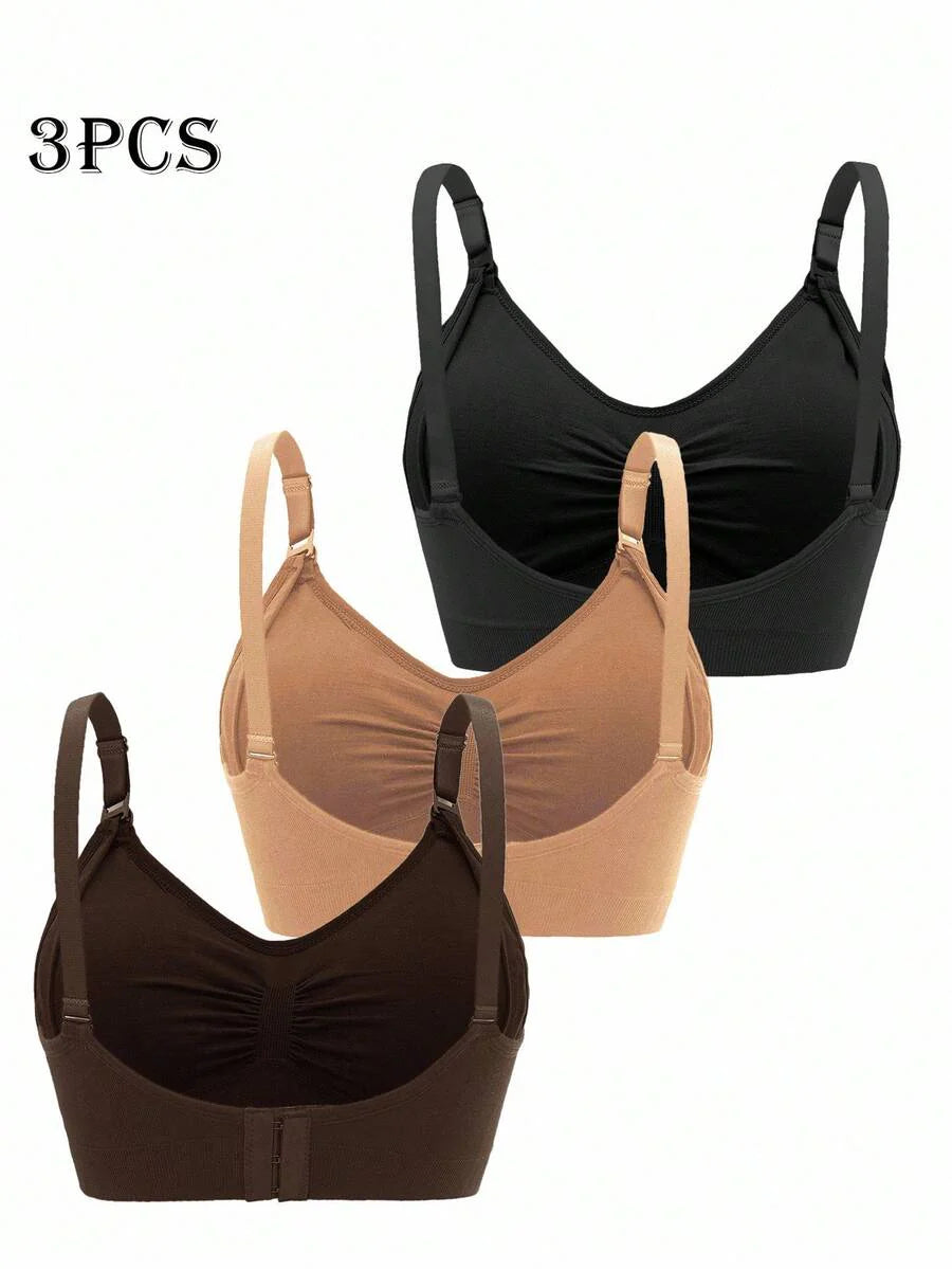3-Pack Maternity Ruched Nursing Bra Set Women Comfortable Breastfeeding Support Bra Postpartum Lingerie