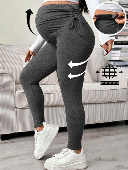 Maternity Casual Grey High Waist Cropped Leggings - Soft Knitted High Stretch Pregnancy Yoga Pants for Spring and Fall