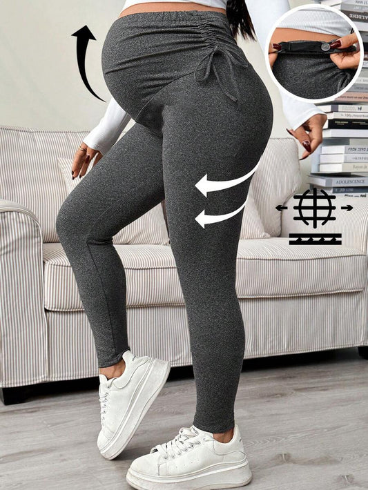 Maternity Casual Grey High Waist Cropped Leggings - Soft Knitted High Stretch Pregnancy Yoga Pants for Spring and Fall