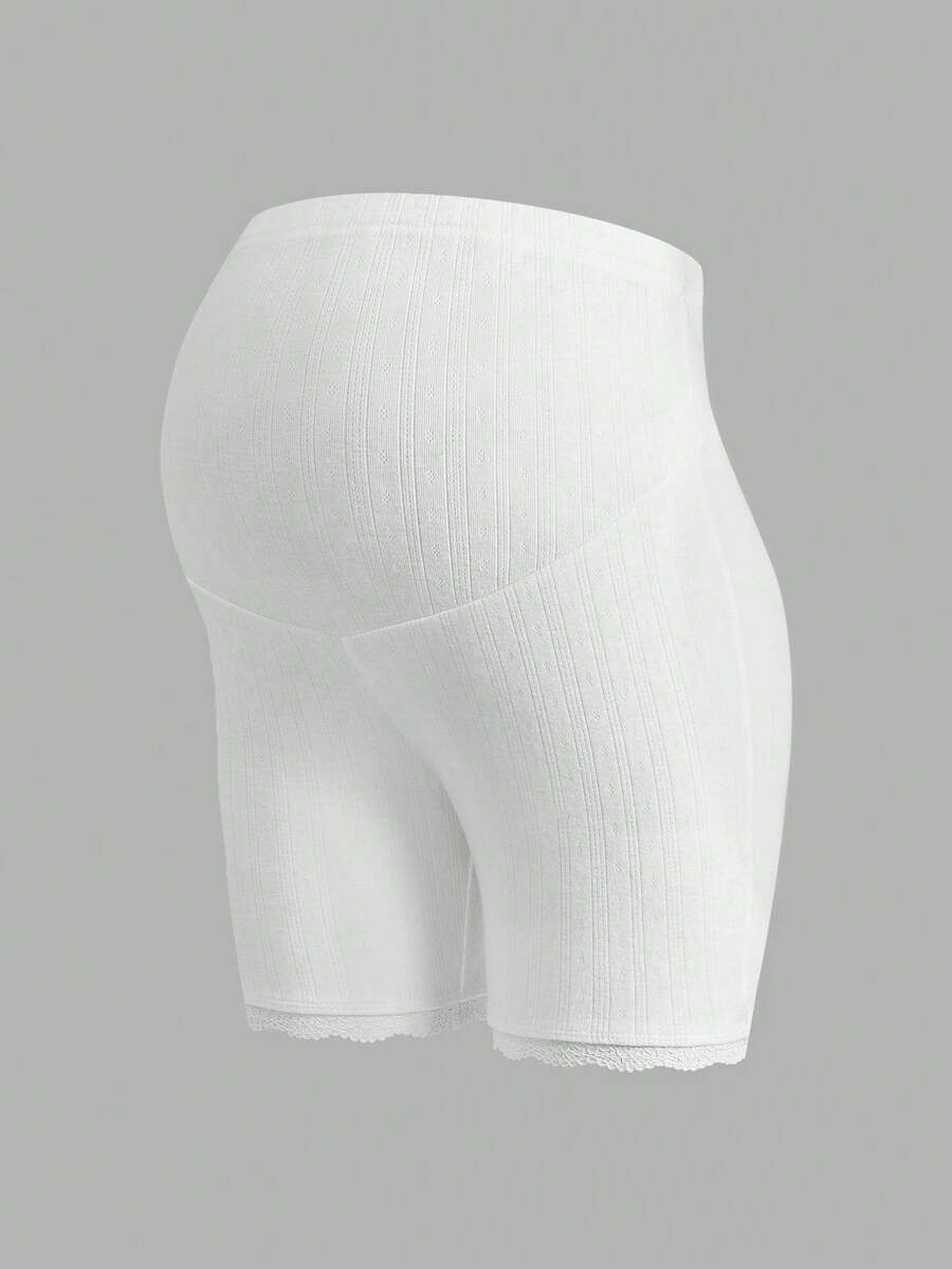 White Jacquard Textured Maternity Shorts - Ultra High Waist Adjustable Elastic Leggings - Semi-Sheer Summer Beach Pregnancy Shorts