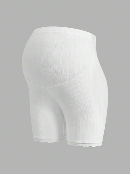 White Jacquard Textured Maternity Shorts - Ultra High Waist Adjustable Elastic Leggings - Semi-Sheer Summer Beach Pregnancy Shorts