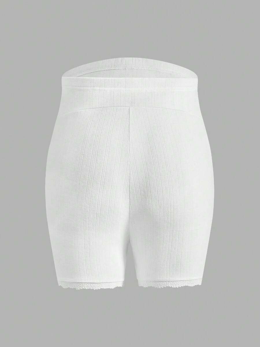 White Jacquard Textured Maternity Shorts - Ultra High Waist Adjustable Elastic Leggings - Semi-Sheer Summer Beach Pregnancy Shorts