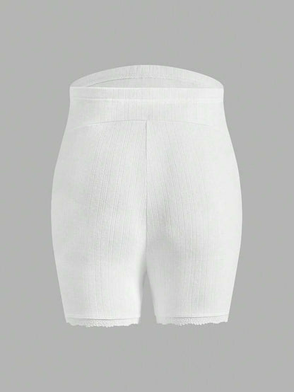 White Jacquard Textured Maternity Shorts - Ultra High Waist Adjustable Elastic Leggings - Semi-Sheer Summer Beach Pregnancy Shorts