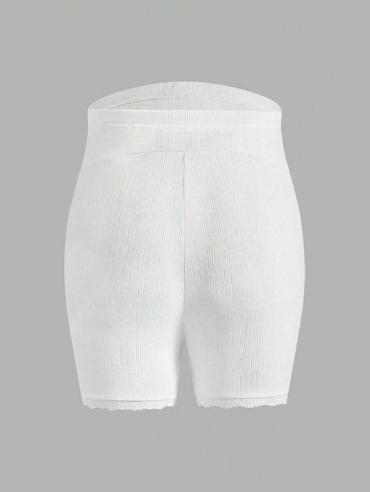 White Jacquard Textured Maternity Shorts - Ultra High Waist Adjustable Elastic Leggings - Semi-Sheer Summer Beach Pregnancy Shorts