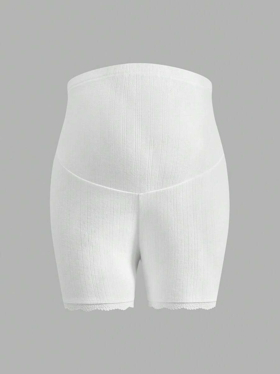 White Jacquard Textured Maternity Shorts - Ultra High Waist Adjustable Elastic Leggings - Semi-Sheer Summer Beach Pregnancy Shorts